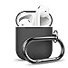 elago Silicone Case with Keychain Compatible with Apple AirPods Case 1 & 2, Front LED Visible, Supports Wireless Charging, Protective Silicone [Dark Grey]