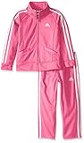 adidas Little Girls' Tricot Zip Jacket and Pant Set, Pink Basic, 6X