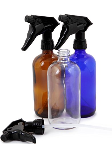 Vivaplex, 3, Large, 16 oz, Empty, Assorted Colors, Glass Spray Bottles with Black Trigger Sprayer