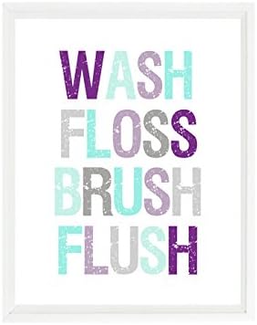 Girl Bathroom Wall Art, Wash, Floss, Brush, Flush, Restroom Print, Bathroom Decor, Purple Aqua, Gray, Bathroom Sign, Home Decor, Kids Art