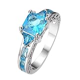 Rongxing Jewelry Aquamarine birthstone Wonderful Womens White Gold Filled Engagement Rings Gifts Size 10