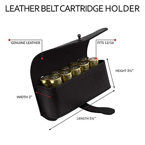 BronzeDog Handmade Leather Belt Cartridge Holder Hunting Shell Ammo Pouch Shotgun 16 12 Gauge (Black)
