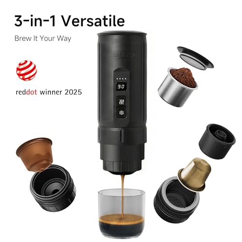 HIBREW H4C Explorer - Cafetera Espresso Eléctrica Portátil, Recargable USB-C para Cápsulas y Café Molido, Compacta para Camping y Viaje, con Soporte Plegable y Bolsa de Transporte (Negro)