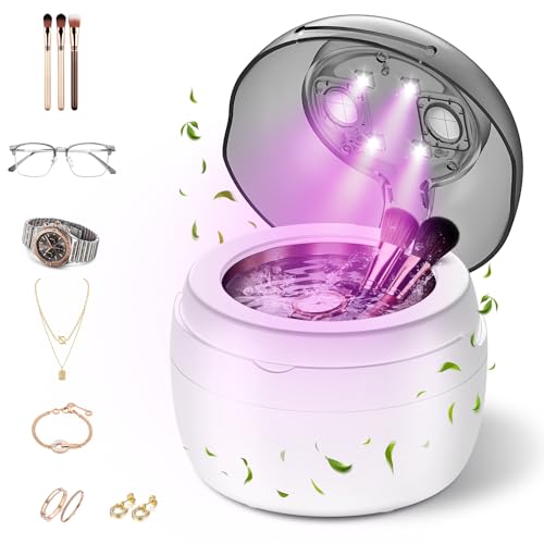 Ultrasonic Dental Cleaner | 45 kHz with 4 Programs and Digital Timer Display | 360° Silent Cleaning for Makeup Brushes, Glasses, Watches and Dentures