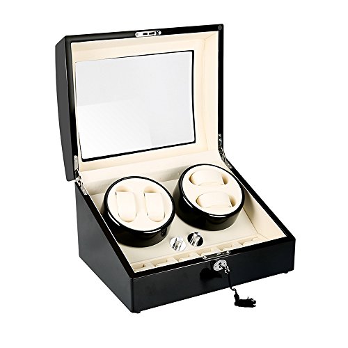 FIRWAY Automatic Watch Winder 4 Watches with 6 Storage Premium Silent Motor Black