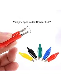 Glarks   100 pinzas de cocodrilo para pruebas eléctricas de cocodrilo, color plateado, de 1.772 in, con protección aislante para pruebas de laboratorio, color negro rojo amarillo azul verde