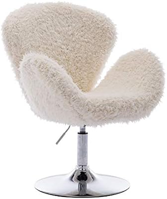 Amazon Com Comfy Vanity Home Office Chair Without Wheels Cute Faux Fur Desk Chair For Bedroom Living Room Dorm Room White Curly Faux Fur Kitchen Dining