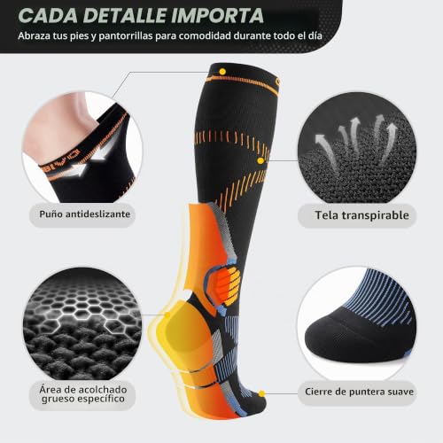 CAMBIVO Compression Socks Women Men 2 Pairs, Compression Socks 15-20 mmHg, Varicose Veins Compression Stockings, High Socks, for Sport, Running, Airplane, Cycling, Hiking, Nurse