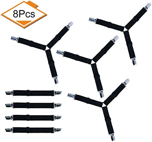 salare 8pcs Bed Sheet Fasteners, 4pcs Triangle Bed Sheet Holder and 4pcs Direct Sheet Straps Suspenders Band Adjustable Elastic Suspenders Gripper Holder Straps Clip for Bed Sheets,Mattress Covers