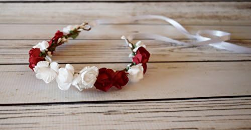 Handcrafted Red and White Flower Crown - Valentines Accessory - Red and White Wedding - Renaissance Flower Crown -Flower Girl Halo -Woodland
