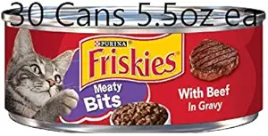 30 Cans of Purina Friskies Wet cat Food 5.5oz ea (Meaty Bits with Beef in Gravy)