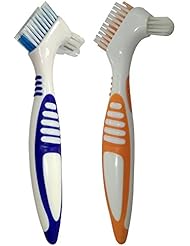 Gus Craft 2-Pack Denture Cleaning Brush Set- Premium Hygiene Denture Cleaner Set For Denture Care- Top Denture Cleanser Tool w/ Multi-Layered Bristles & Ergonomic Rubber Handle (Blue and Orange)