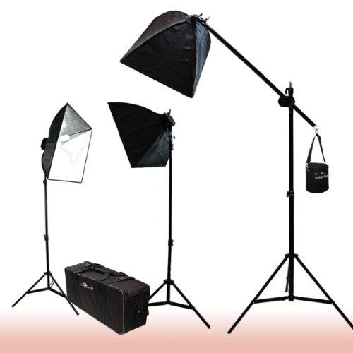 LimoStudio Photography 2300W Digital Video Photo Studio Softbox Light Kit with Overhead Hair Light Boom Kit and Carrying Case, AGG110