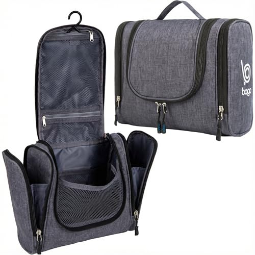 Bago Travel Hanging Toiletry Wash Bag Makeup Cosmetic Organizer - Large Waterproof Hanging Toiletry Bags for Women and Men - Travel Essentials Accessories Hanging Wash Bag (SnowBlack)