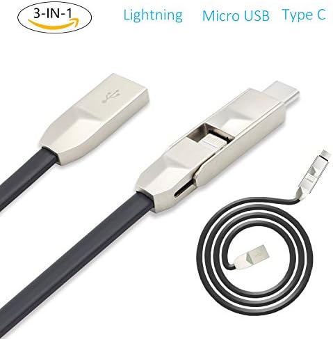 3 in 1 Charging Cable, Vinpok Type C / Lightning / Micro USB Multiple Data Cable for iPhone iPad Android Phones and More (Black)