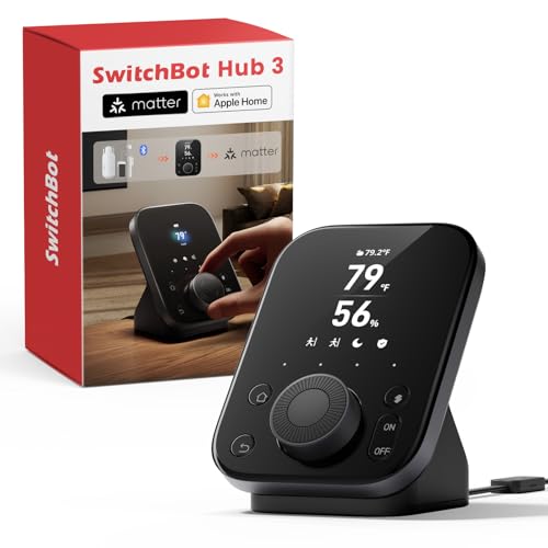SwitchBot Hub 3 (3rd Gen), Smart Home Hub with 2.4" IPS Screen & Knob Control, WiFi Thermometer Hygrometer, IR Remote (Matter/Bluetooth 200m), Alexa/Google/Apple Home Compatible