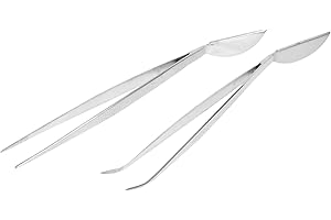 ORFOFE 2pcs Stainless Steel Bonsai Tweezers Tool Set for Gardening and Soil Loosening, Multi-Function Rake and Curved Tweezer
