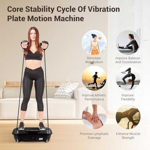 Skade Vibration Plate, Exercise Machine Vibration Plate for Lymphatic Drainage Weight Loss, Waver Vibration Plate 330lbs Capacity 6 Preset Modes 120 Level with Loop Belt（black）