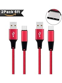 USB C Cable, Xcords USB Type C Cable 2 Pack (6ft) Nylon Braided Fast Charger Cord (USB 2.0) for Galaxy S8(Plus), LG G6 G5, Google Pixel XL, Nintendo Switch, Nexus 6P, Macbook12" and More Red