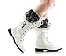 Women's Knee High Lace Up Faux Fur Winter Boots in Black, Brown, Tan, Gray, White, Khaki