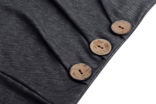 Women\'s Button-Down Pleated T-Shirt Round Neck Tops Casual Tunics Long Sleeve Blouse Grey XL
