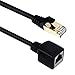 Ethernet Extension Cable, Vandesail CAT 6 RJ45 Male to Female Shielded LAN Network Patch Cord with Gold Plated Plug Black Round (1.5ft)