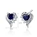 Peora Created Blue Sapphire Angel Wing Earrings 925 Sterling Silver, 1.50 Carats Total, Heart Shape, 5mm, Friction Backs, Blue Earrings, September Birthstone Gift