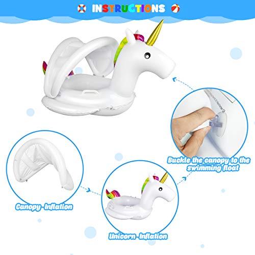 image for Meland Baby Pool Float with Canopy - Unicorn Inflatable Swimming Pool 