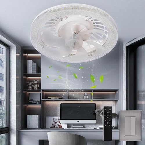 Megaluz LV34W11 Ventilador de techo con luz led y control remoto, 13", luz fría, neutra y cálida, 6 aspas desmontables, Abanico de techo enchufe E27, 4 velocidades y motor silencioso (Blanco).