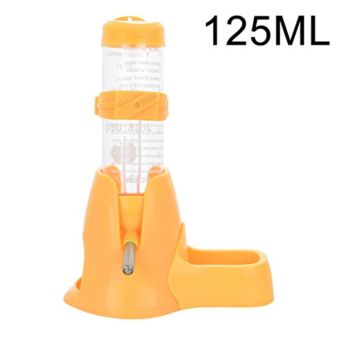 125ml Pet Water Bottle,Pet Drinking Bottle with Food Container Base Hut for Hamsters Small Animals Hanging Water Feeding Bottles Auto Dispenser (Yellow)