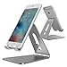 OMOTON Upgraded Aluminum Cell Phone Stand, C1 Durable Cellphone Dock with Protective Pads, Smart Stand Designed for iPhone 14 Plus, 14/13/12/11 Pro Max XR XS, iPad Mini, Android Phones, Grey