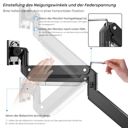 PUTORSEN 17-57 Inch Monitor Mount 1 Monitor, for TVs and Monitors up to 27 kg, Premium Aluminium Monitor Desk Mount with Gas Spring, Reinforcement Plate, VESA Max up to 200 x 200