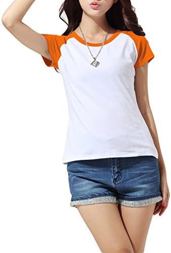 Cloudy Arch Women's Cotton Simple Short Sleeve T-shirt,Orange,Medium