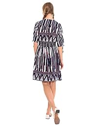 Wantdo - Vestido de fiesta para mujer, bohemio, con botones, falda dividida, cuello en V, estampado floral