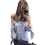 Sunward(TM) Women's Sexy Blue Bow Off Shoulder Blouse (Large, Blue)