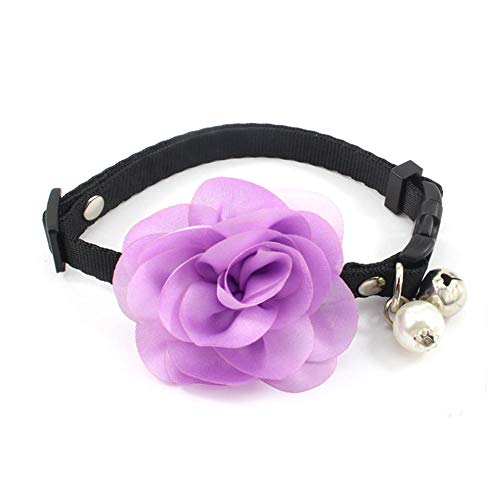 PetFavorites Designer Wedding Flower Suede Leather Pet Cat Dog Bow Tie Collar Necklace Jewelry with Bell Charm for Pets Cats Small or Medium Dogs Female Puppy Yorkie Girl (Purple, 8 to 11.8-Inch)