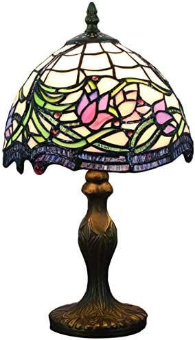 ティファニーのテーブルランプ 8インチ ランプつるレトロなリビングルームを飾るための紫色のステンドグラスの花