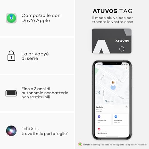 ATUVOS Air Tag Card Wallet Tracker Thin 1.6 mm, Smart Tag Compatible with Apple Where's APP (iOS Only, Android Not Supported), Bluetooth Locator for Suitcases, Wallets, Bags, Luggage, 1 Piece