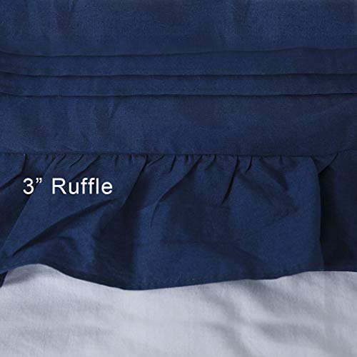 YINFUNG Ruffled Pillow Shams Cotton Navy Blue Lace Pillowcases Shabby Chic Victorian Country Set of 2 Pillow Cover Standard Princess Frilly Protector Pintuck Pretty Cute 20x26