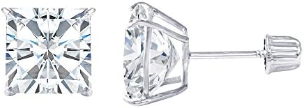 14K Gold Square Solitaire Princess Cut Cubic Zirconia CZ Stud Screw Back Earrings