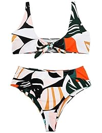 Hotvivid traje de baño de dos piezas para dama con escote en V profundo y lazo de cintura alta