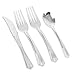 80 Disposable Plastic Plates | Durable White China Like Dinnerware | 160 Upscale Collection Plastic Silverware Set | Excellent for Weddings, Fine Dining, & Birthday Parties | White (240 Ct)
