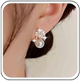 Ximdble Vintage Crystal Flower Stud Earrings Boho Pearl Drop Earrings Moonstone Flower Dangle Earrings Statement Pearl Earrings for Women
