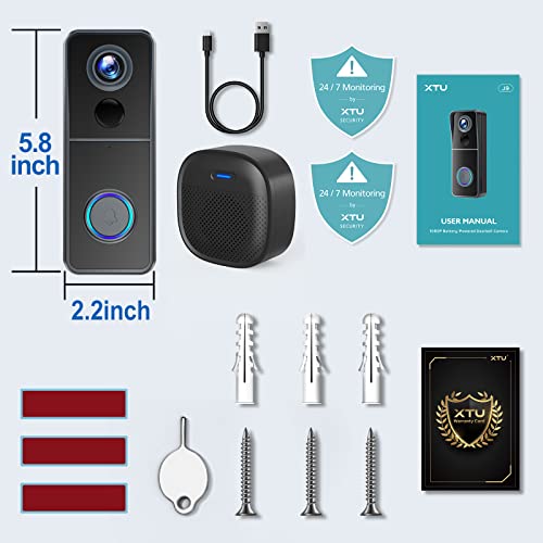 XTU WiFi Video Doorbell Camera, Wireless Doorbell Camera with Chime