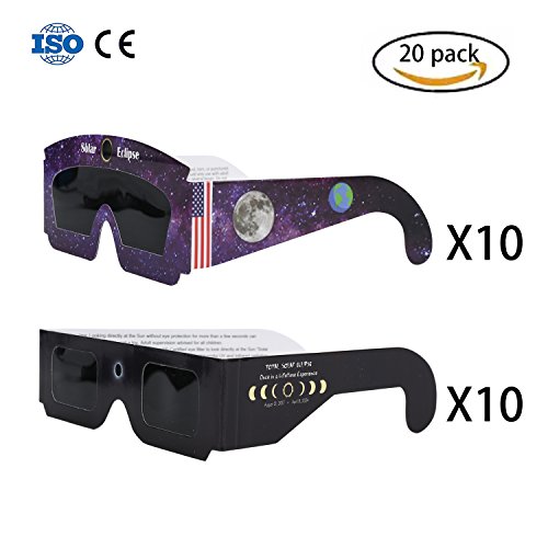 Solar Eclipse Glasses CE and ISO Certified 20 Pack by Page One for Direct Sun Viewing Safety Eye Protection Glasses