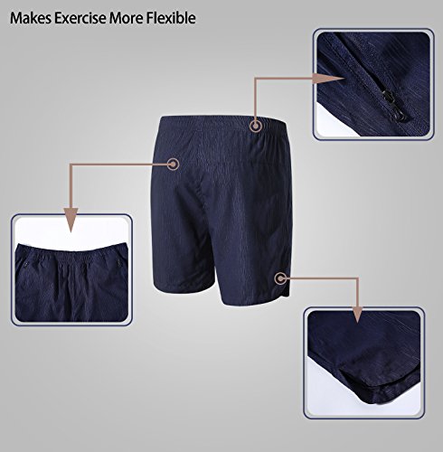 LTIFONE Mens Gym Quick Dry Shorts Workout Training Running Vertical Stripe Shorts with Zipper Pocket (Black,L)