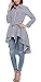 Annflat Women's Button Up Long Sleeve Asymmetrical Hem Belt Striped Shirt Blouse Tops Small Grey