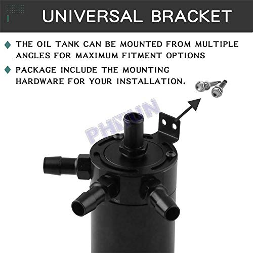 Universal Black Billet Aluminum Baffled 3-Port Oil Reservoir Catch Can Oil Separator Air Filter Cleaning Tank with Drain Valve Breather with Inlet Outlet Connector Keep the Engine Clean