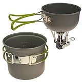 Outdoor Cookware Outdoor Camping Pans and Pots Cook Set Camping Stove Cookware Hiking Backpacking Picnic Cookware Cooking Tool Set Pot Pan + Piezo Ignition Canister Stove