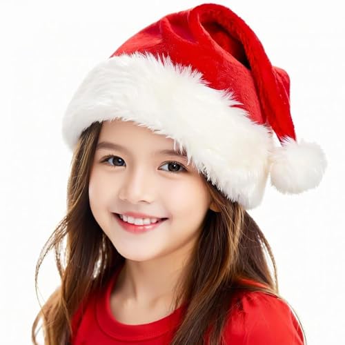 BSVI Christmas Hat, Santa Hats for Adults & Kids Red Velvet Comfort Extra Thicken Holiday Xmas Hat for New Year Festive Party